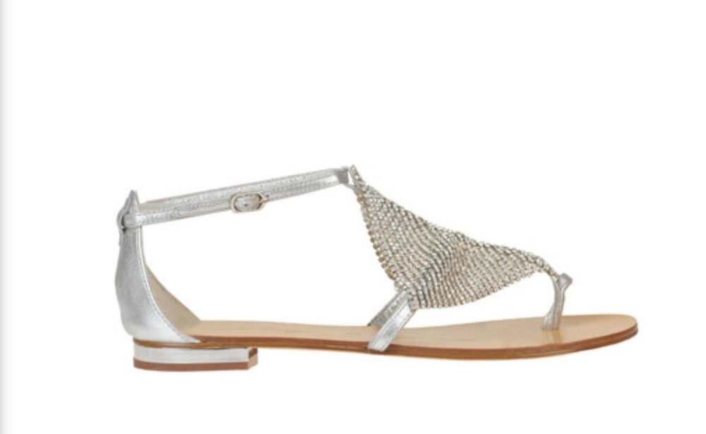Lola Cruz Silver Crystal Embellished T-Strap Flat Sandals Size 36